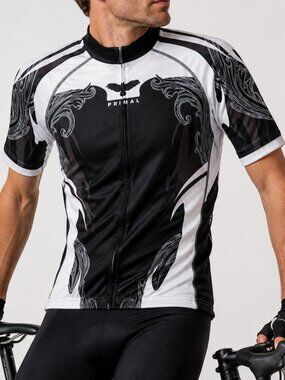 PRIMAL Short Sleeve 3/4 Zip Cycling Jersey Shirt Black Gray Large